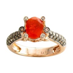 Chocolatier Ring featuring Tangerine, Opal, Diamonds set in 14K Strawberry Gold