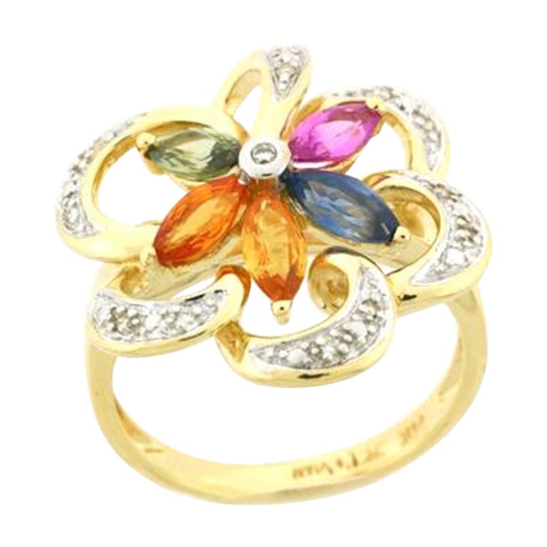 Ring featuring Multicolor Sapphire Vanilla Diamonds set in 14K Honey Gold For Sale
