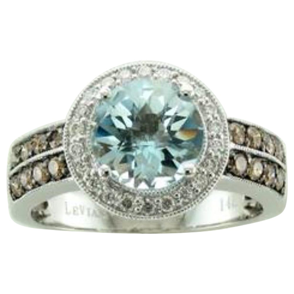 Ring featuring Aquamarine Chocolate & Vanilla Diamonds set in 14K Vanilla Gold