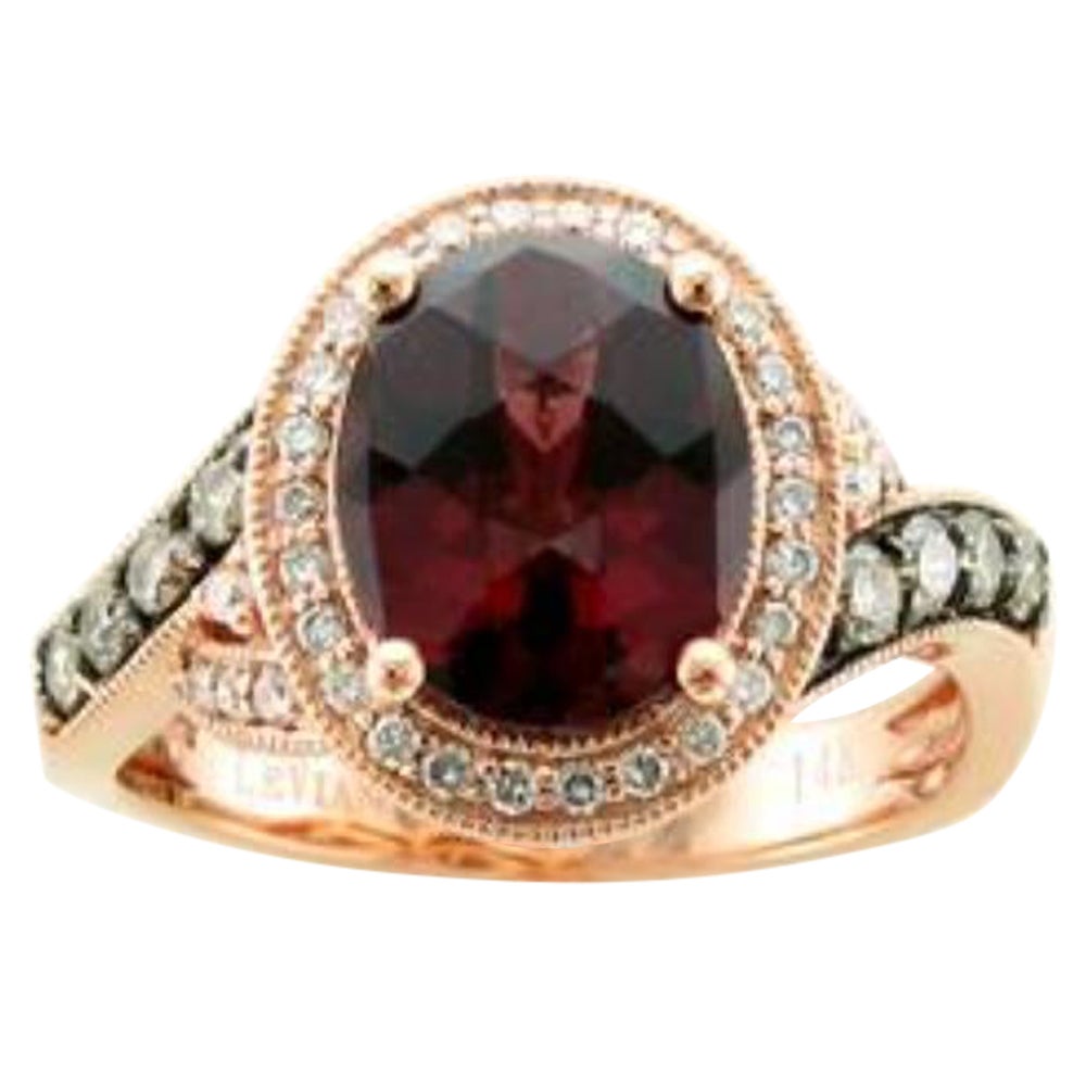 Ring featuring Rhodolite Chocolate & Vanilla Diamonds set in 14K Strawberry Gold For Sale