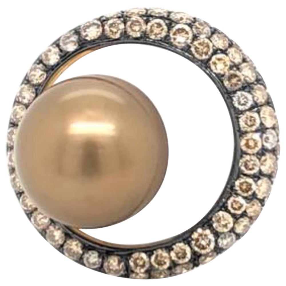 Ring featuring Agate, Pearls Chocolate & Vanilla Diamonds set in 14K Honey Gold For Sale