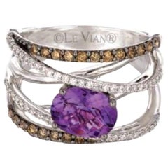 Ring mit Amethyst, Schokoladen- und Vanilla-Diamanten in 14 Karat Vanilla-Gold gefasst