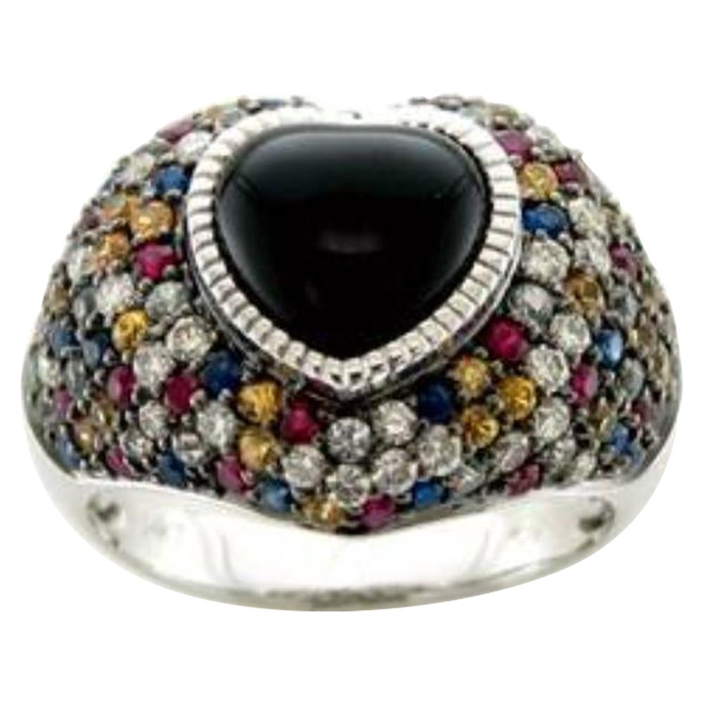 Ring featuring Green, Yellow Sapphire, Ruby, Onyx, Diamonds set in 14K Gold For Sale