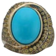 Ring mit Türkis in Robins Egg Blue und gelbem Saphir, gefasst in 14K Honey Gold