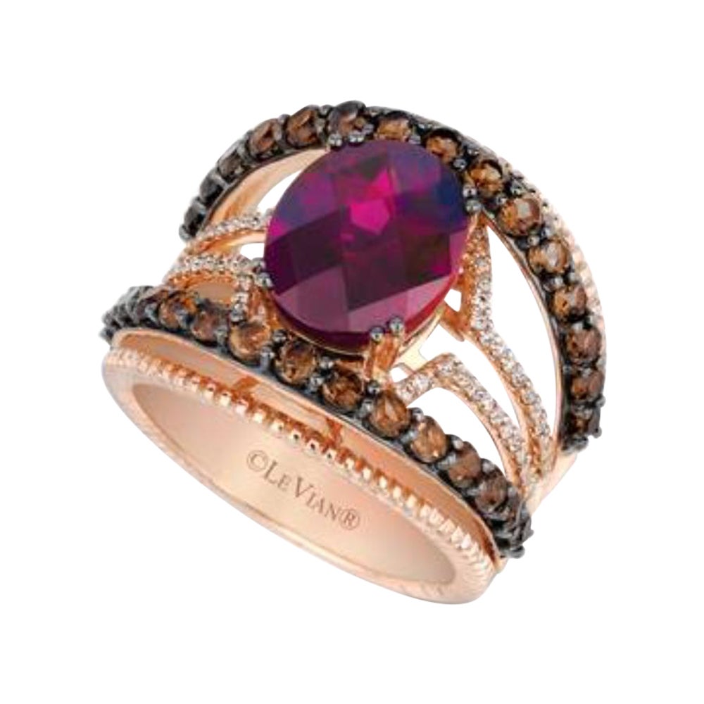 Ring featuring Rhodolite, Quartz Vanilla Diamonds set in 14K Strawberry Gold For Sale