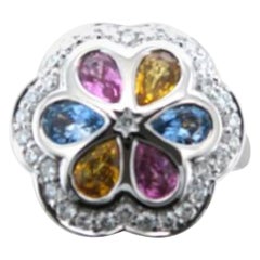 Ring aus 14 Karat Gold mit gelbem, blauem, bernsteinfarbenem, rosafarbenem Saphir und Diamanten