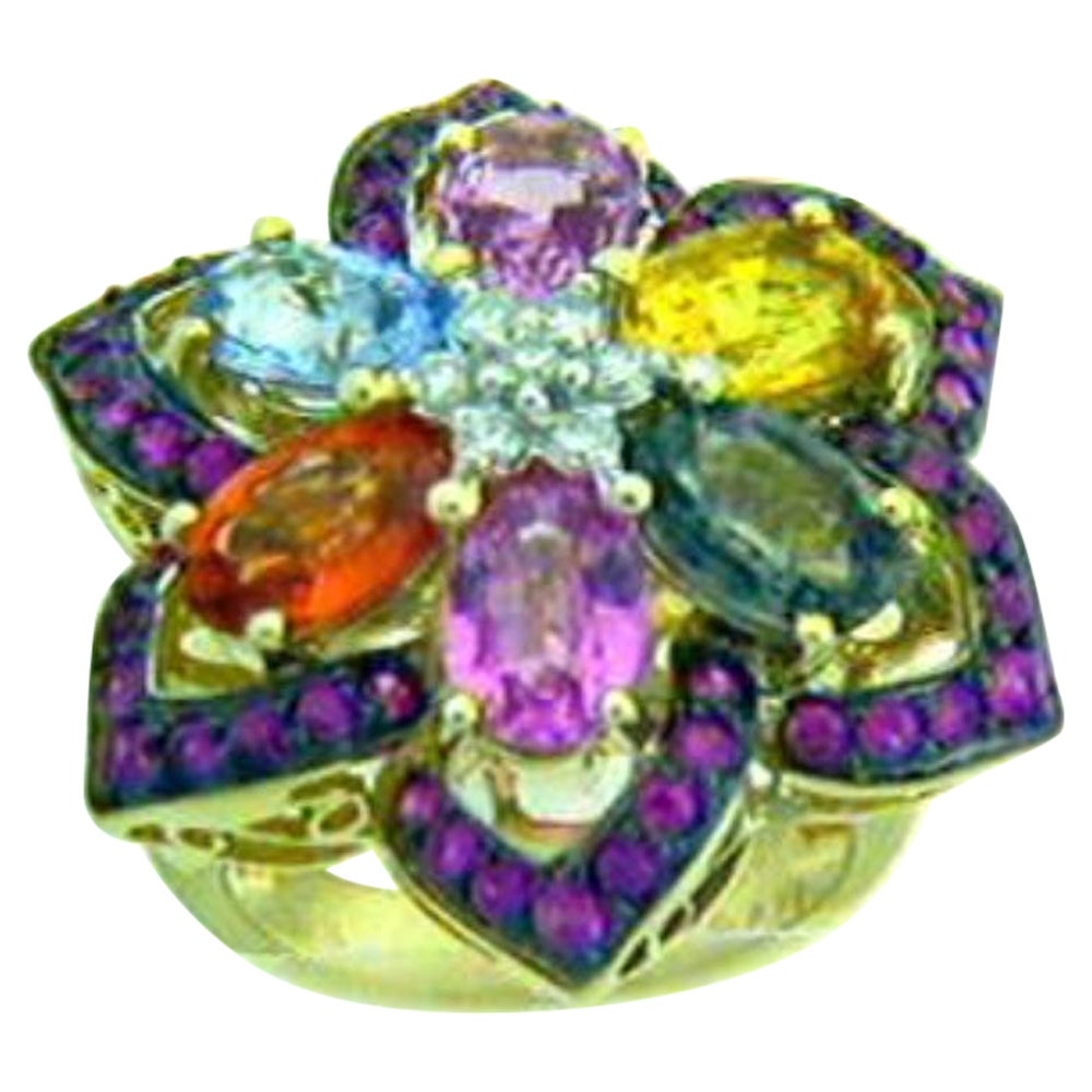Ring featuring Multicolor & Pink Sapphire Vanilla Diamonds set in 14K Honey Gold For Sale