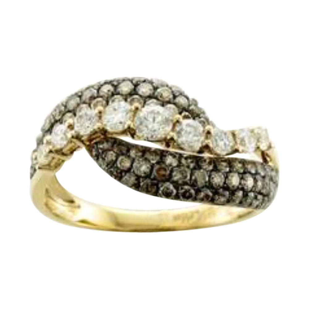 Ring mit Vanille-Diamanten, Schokoladen-Diamanten, gefasst in 14K Honey Gold im Angebot