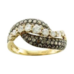 Bague sertie de diamants Vanille et de diamants Chocolat en or 14K Honey