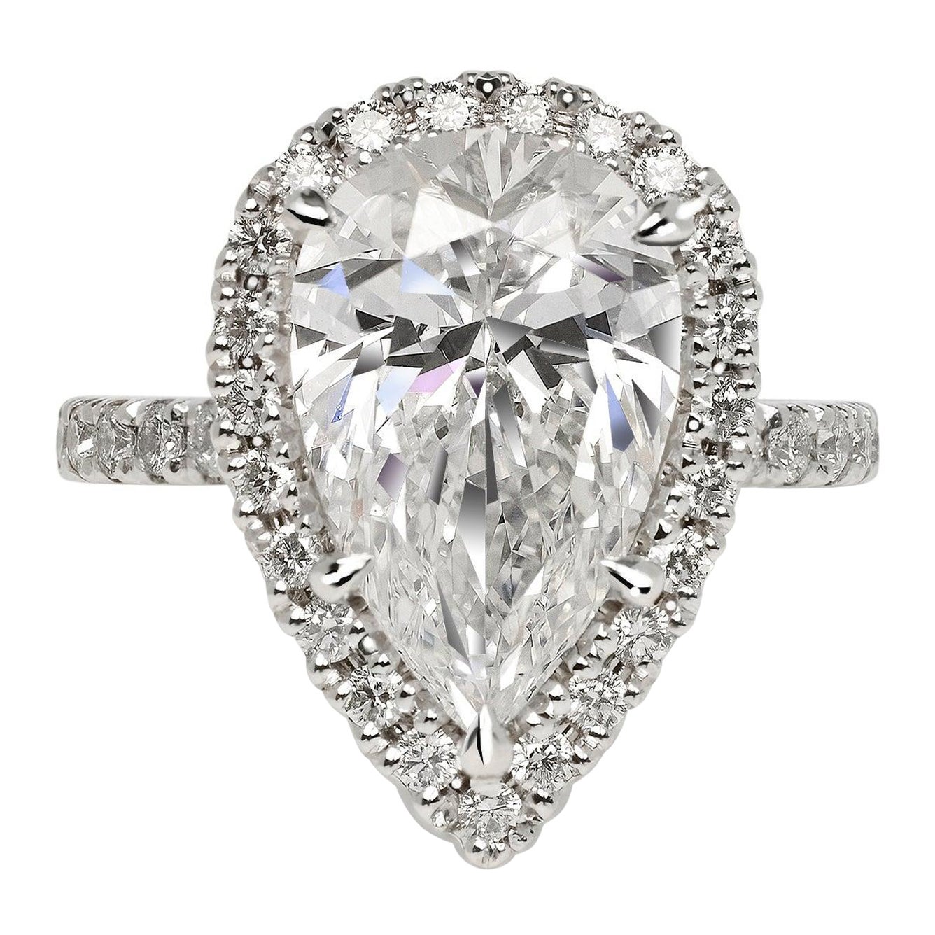 4 Carat Pear Shape Diamond Engagement Ring GIA Certified D VVS1 For Sale