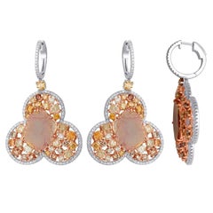 Slice Diamond 18k Gold Dangle Earring With Multi Color Diamonds