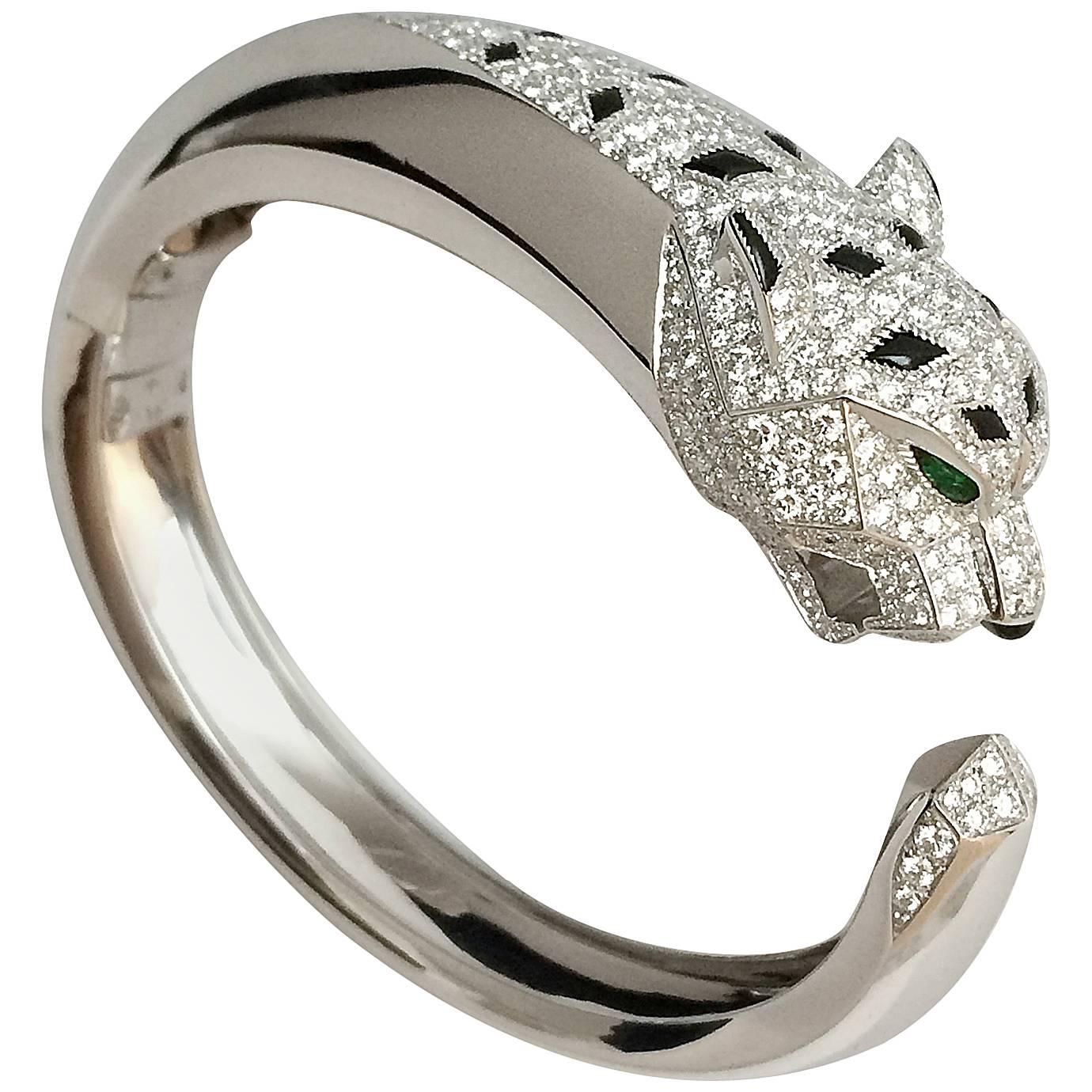 Cartier Diamond Gold Panther Bangle Bracelet
