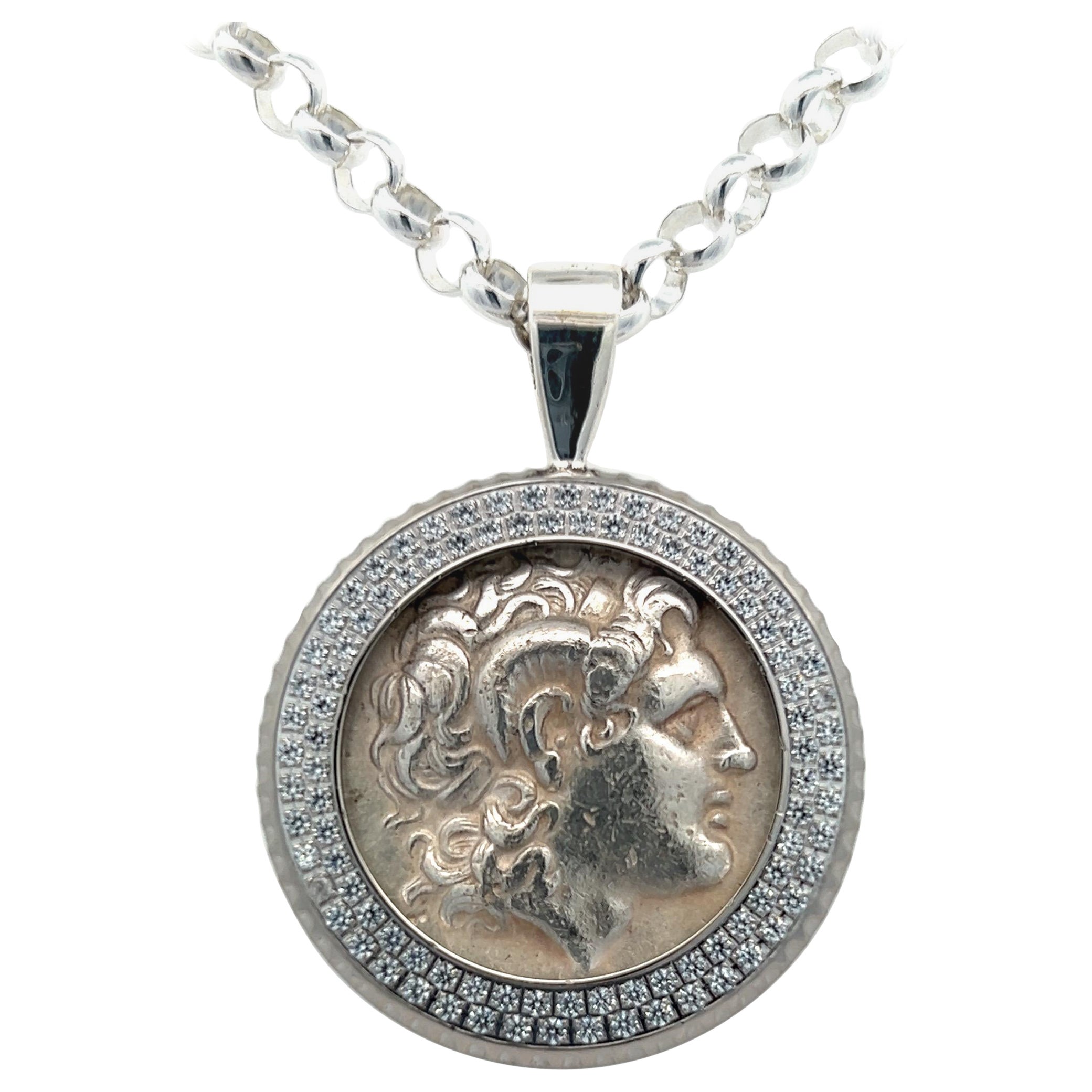 ALexander The Great Coin Kette Anhänger Echter antiker griechischer Silber Tetradrachm aus Silber im Angebot