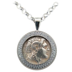Used ALexander The Great Coin Chain Pendant Genuine Ancient Greek Silver Tetradrachm