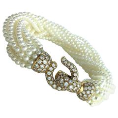 Cartier Paris, Cultured Pearl, Diamond and Gold Bracelet 