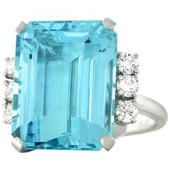 Fifties Aquamarine and Diamond Platinum Ring