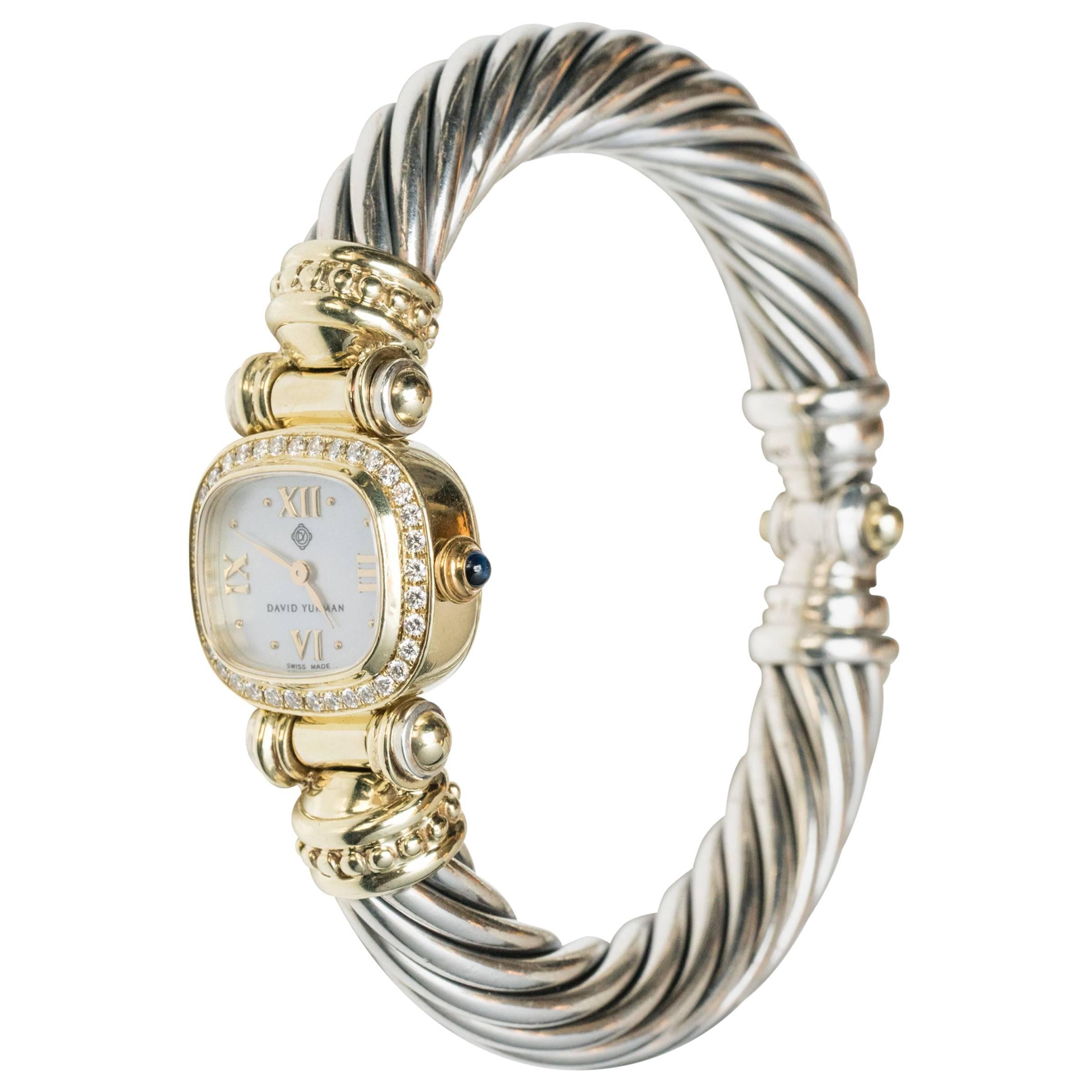 David Yurman Ladies Yellow Gold Silver Diamonds Mother-of-Pearl Wristwatch