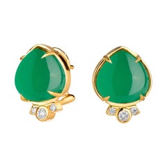 Syna, petites boucles d'oreilles en or jaune, calcédoine verte et diamants