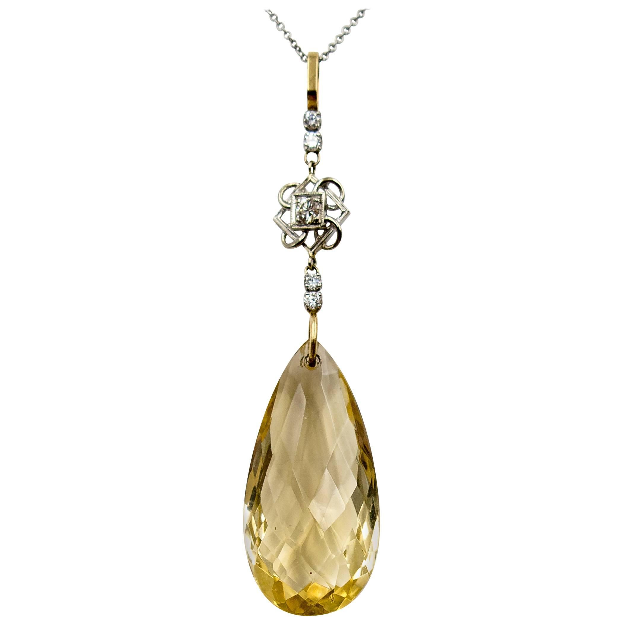 Feminine Gold and Diamond Pendeloque Citrine Topaz Necklace