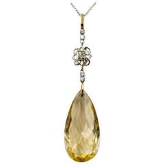 Feminine Gold and Diamond Pendeloque Citrine Topaz Necklace