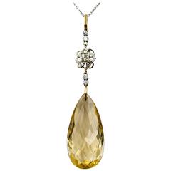 Feminine Gold and Diamond Pendeloque Citrine Topaz Necklace