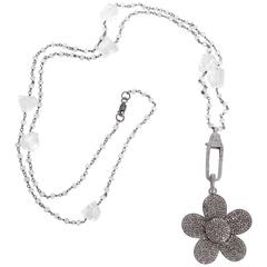 Boho Clear Quartz and Diamond Flower Pendant Necklace
