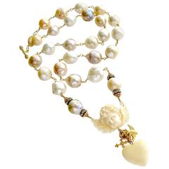Multi Color Baroque Pearls EcoIvory Cherub Necklace