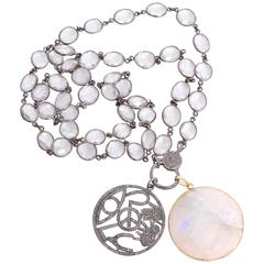 Beautiful Clear Quartz, Diamond, and Moonstone Pendant Necklace