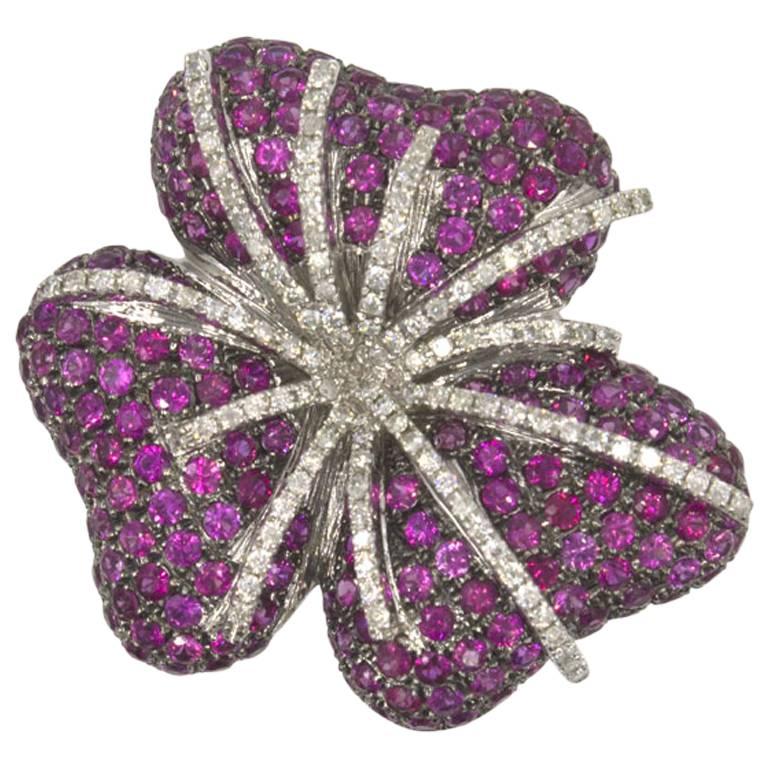 Diamond Ruby Flower  Ring