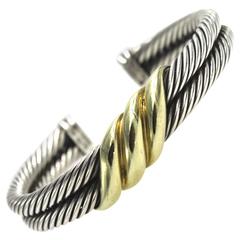 David Yurman Cable Gold Silver Two Tone Triple Wave Cuff Bracelet