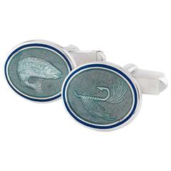 Sterling Silver and Guilloche Enamel Cufflinks