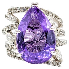 Amethyst Pear & Diamond Statement Ring in White Gold