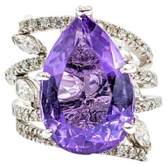 Amethyst-Birne & Diamant Statement-Ring aus Weißgold