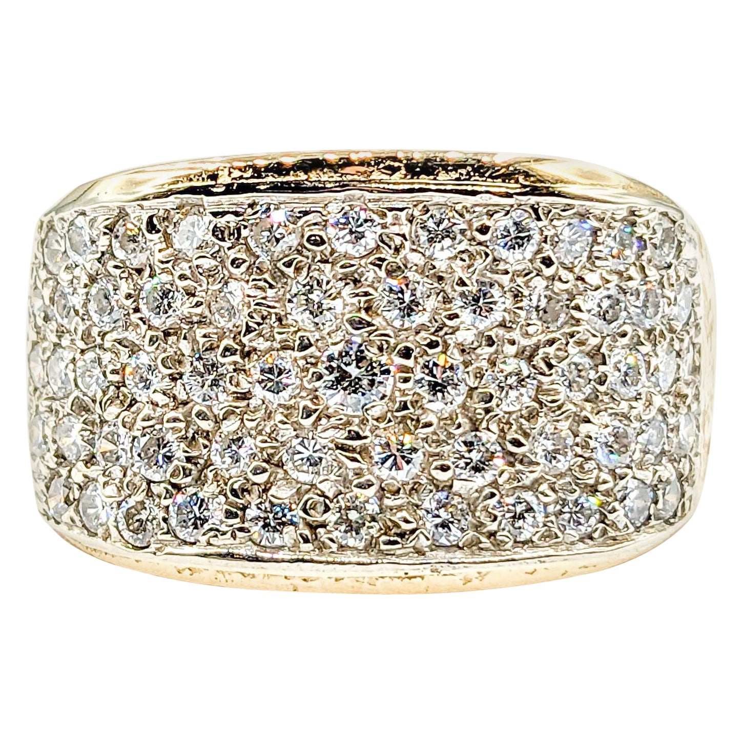 1.00ctw Pave Diamond Ring in Textured Gold For Sale