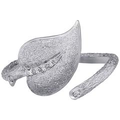 Diamond White Gold Textured Leaf Ring Limited Edition Handmade in NYC 7