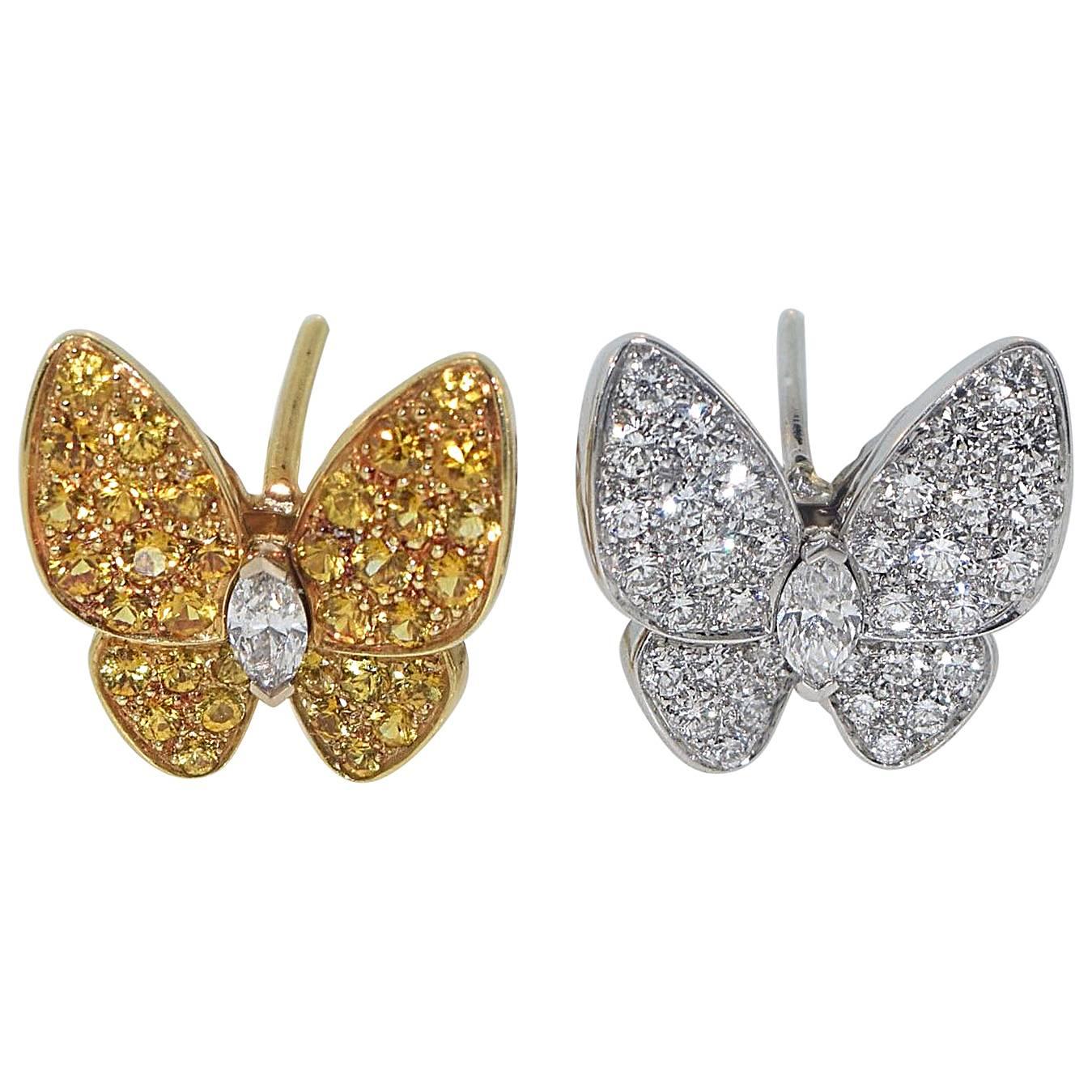 Van Cleef & Arpels Diamond & Sapphire Butterfly Earrings For Sale
