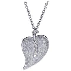 Diamond White Gold Leaf Pendant Necklace on Chain Handmade in NYC Ltd Ed
