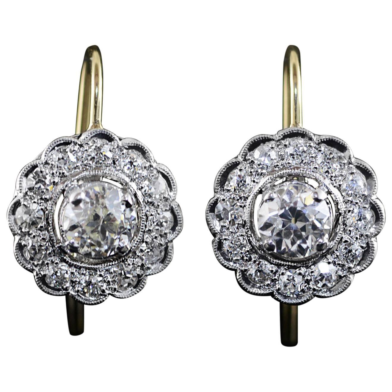 1.92 Carat Total Weight Victorian Diamond Earrings For Sale