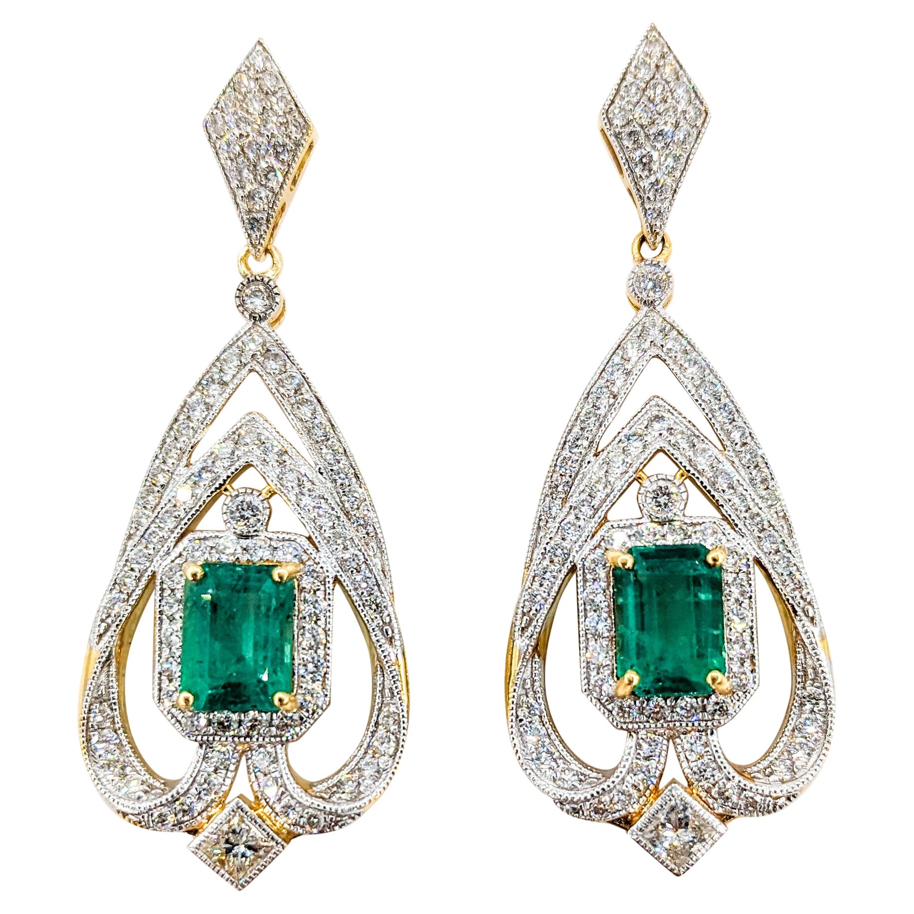 2.83ctw Emerald & Diamond Dangle Earrings 18kt