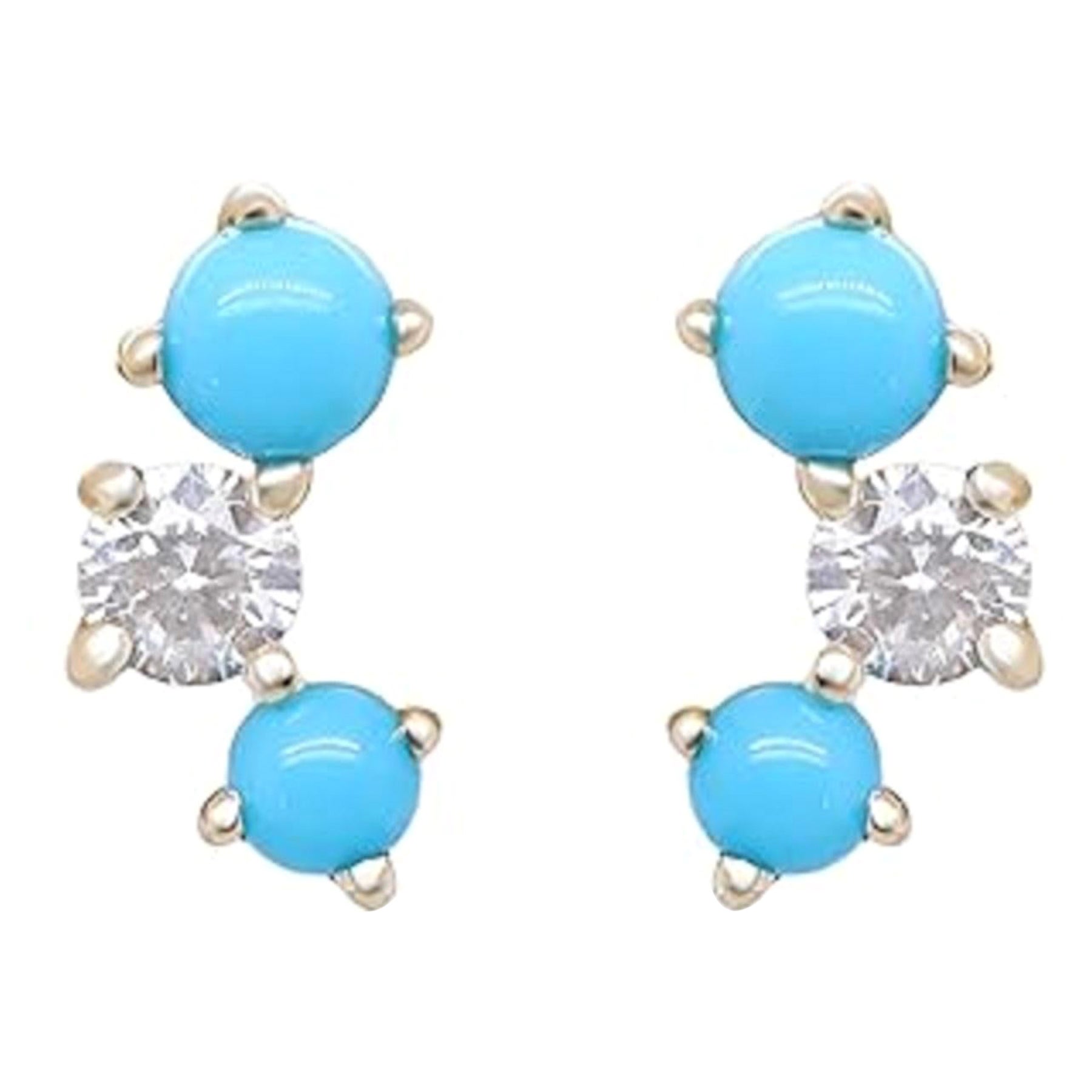 Gin & Grace 10K Yellow Gold Natural Turquoise and Diamond Earrings For Women For Sale