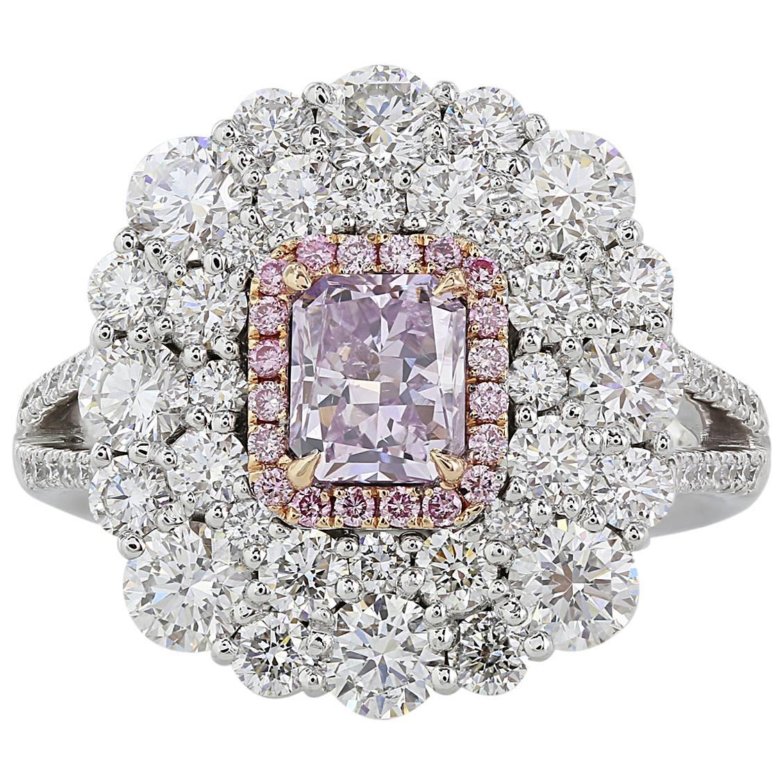1.02 Carat GIA Fancy Pink/Purple I1 Diamonds with 2.97 Carat Diamonds For Sale