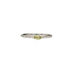 Dainty Green Sapphire Ring with Diamonds in 14k White Gold Marquise Gemstone