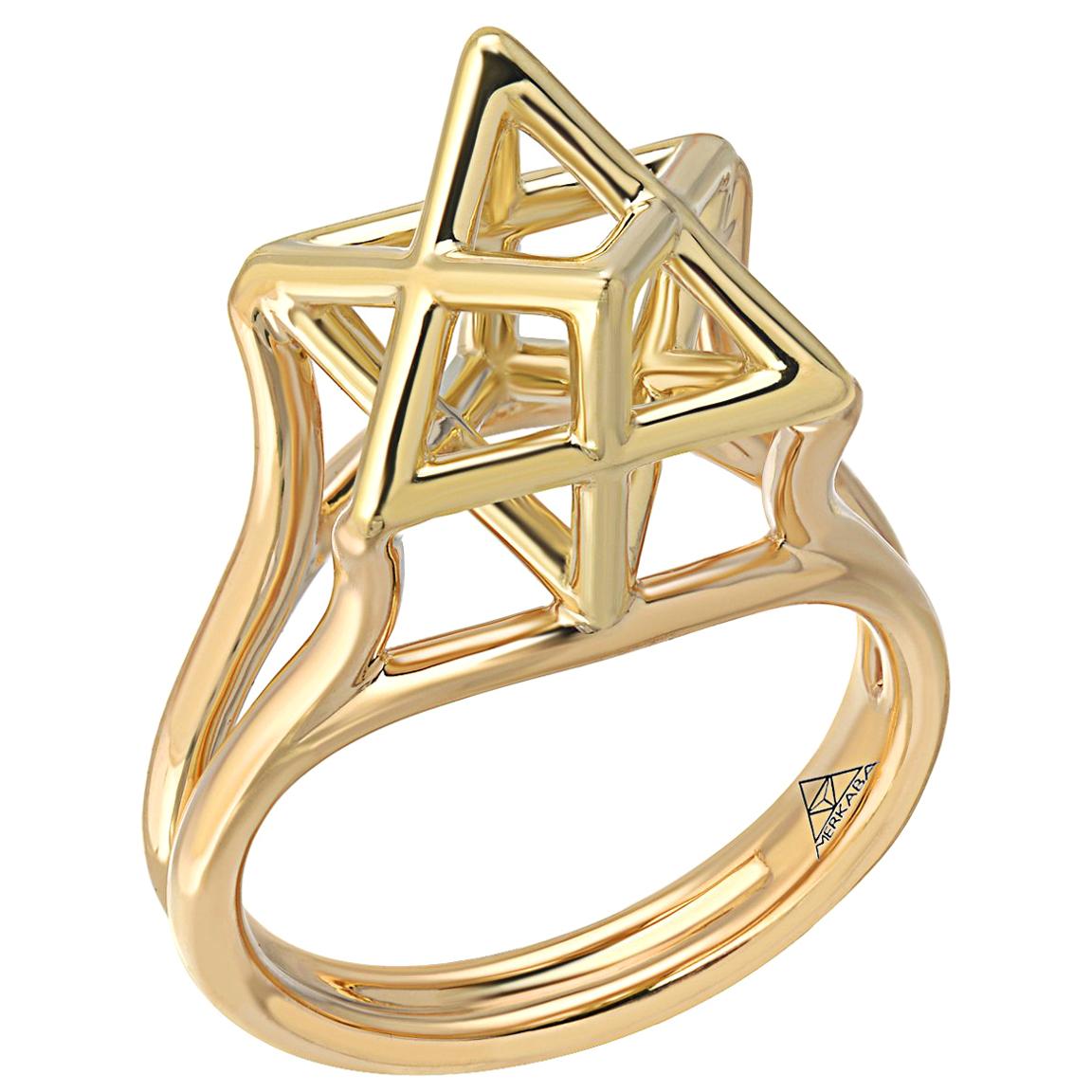Three Dimensional Star of David Merkaba Gold Ring