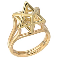 Three Dimensional Star of David Merkaba Gold Ring