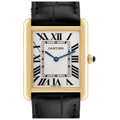 Cartier Tank Solo Yellow Gold Steel Black Strap Mens Watch W1018855