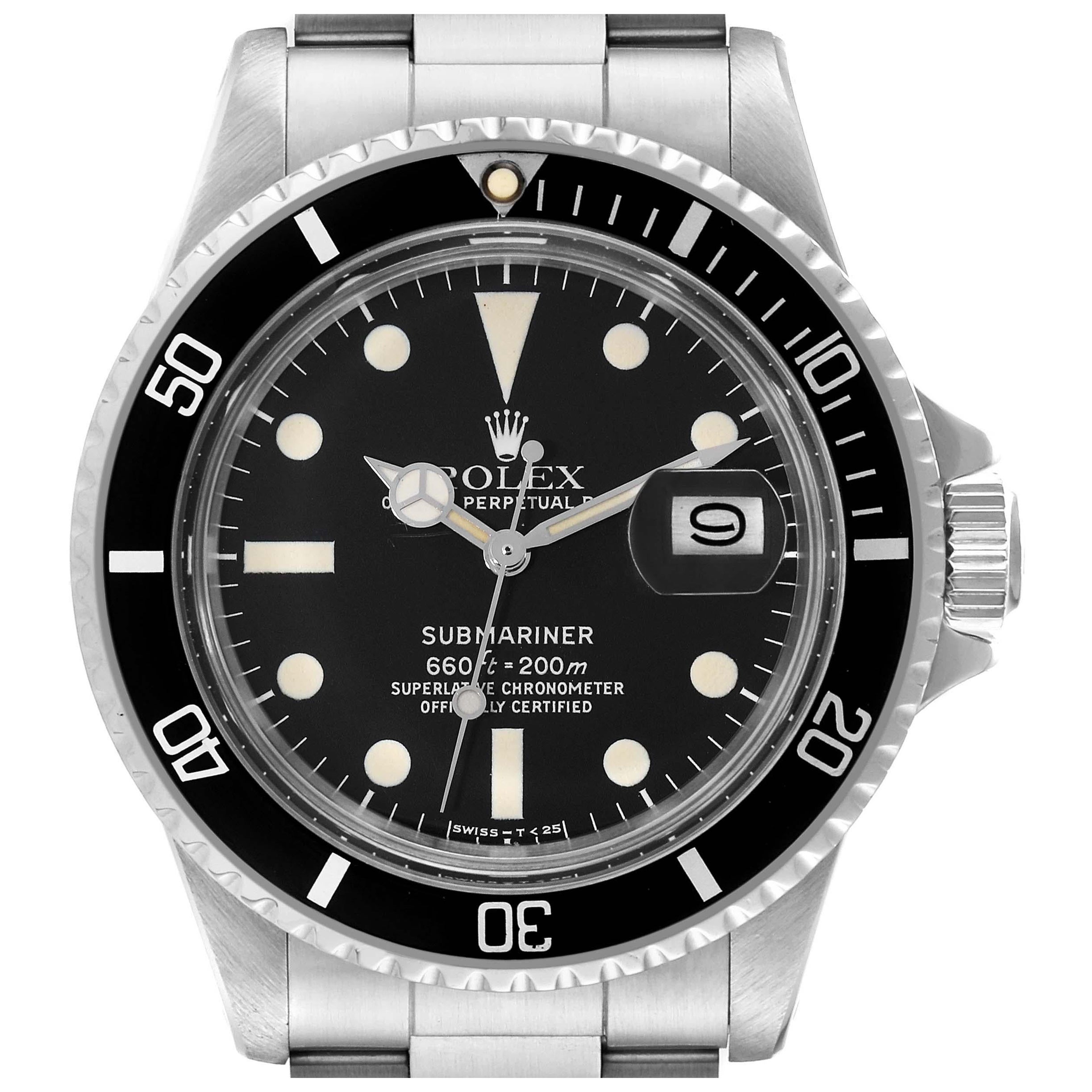 Rolex Submariner Date Steel Black Dial Mens Vintage Watch 1680 For Sale