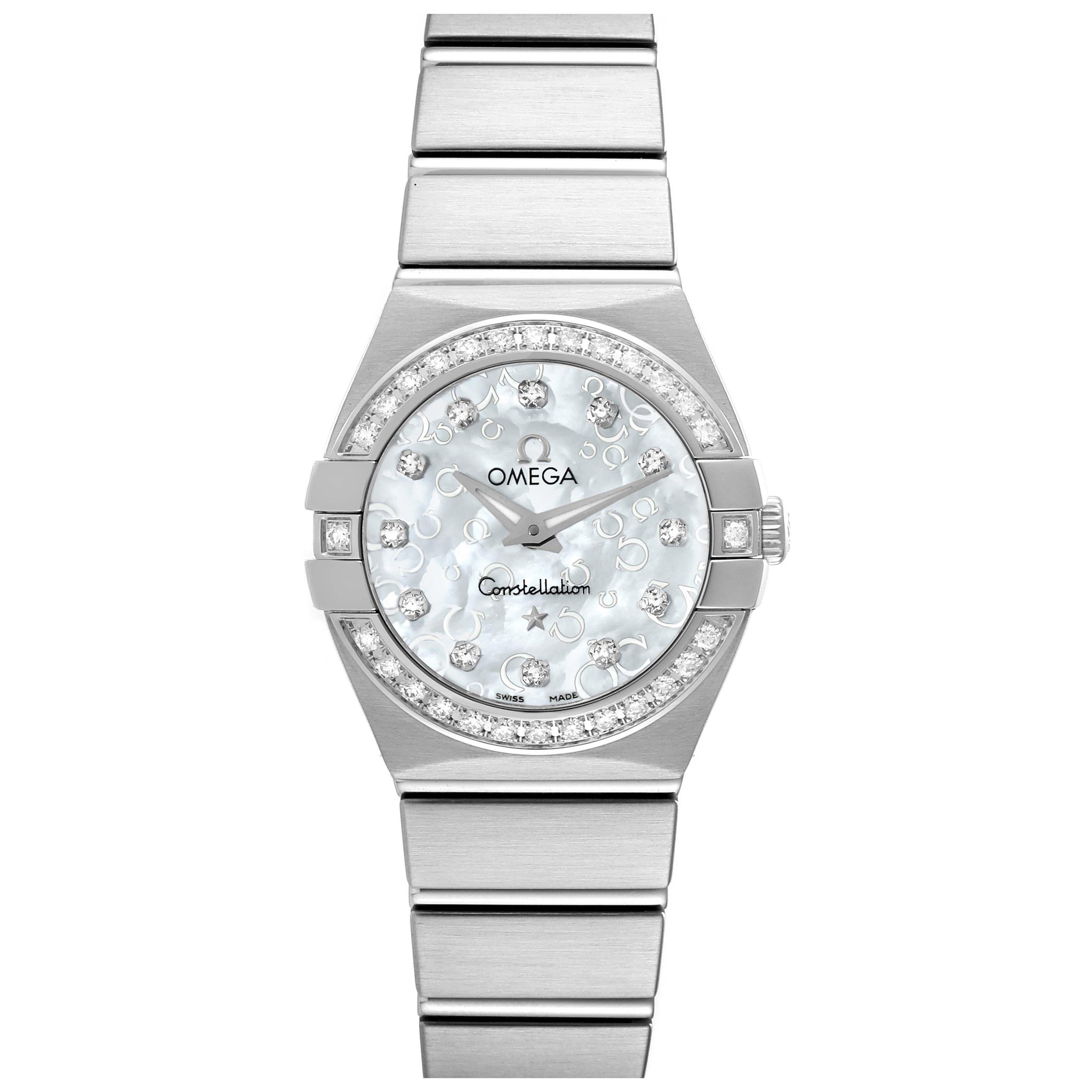 Omega Constellation Mother Of Pearl Diamond Steel Ladies Watch For Sale