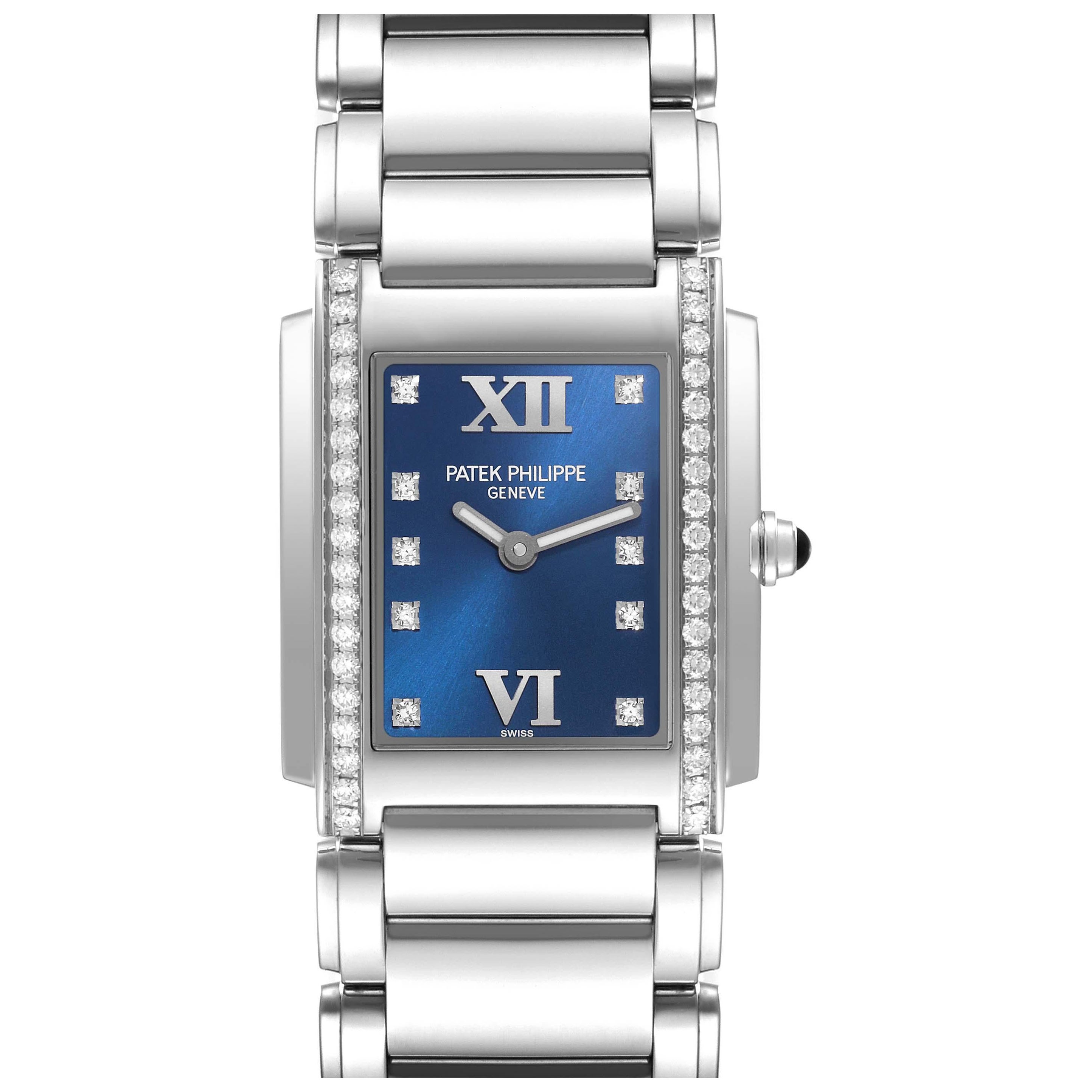 Patek Philippe Twenty-4 Blue Dial Steel Diamond Ladies Watch 4910
