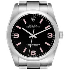Rolex Oyster Perpetual 36 Pink Baton Black Dial Steel Mens Watch 116000 Box Card