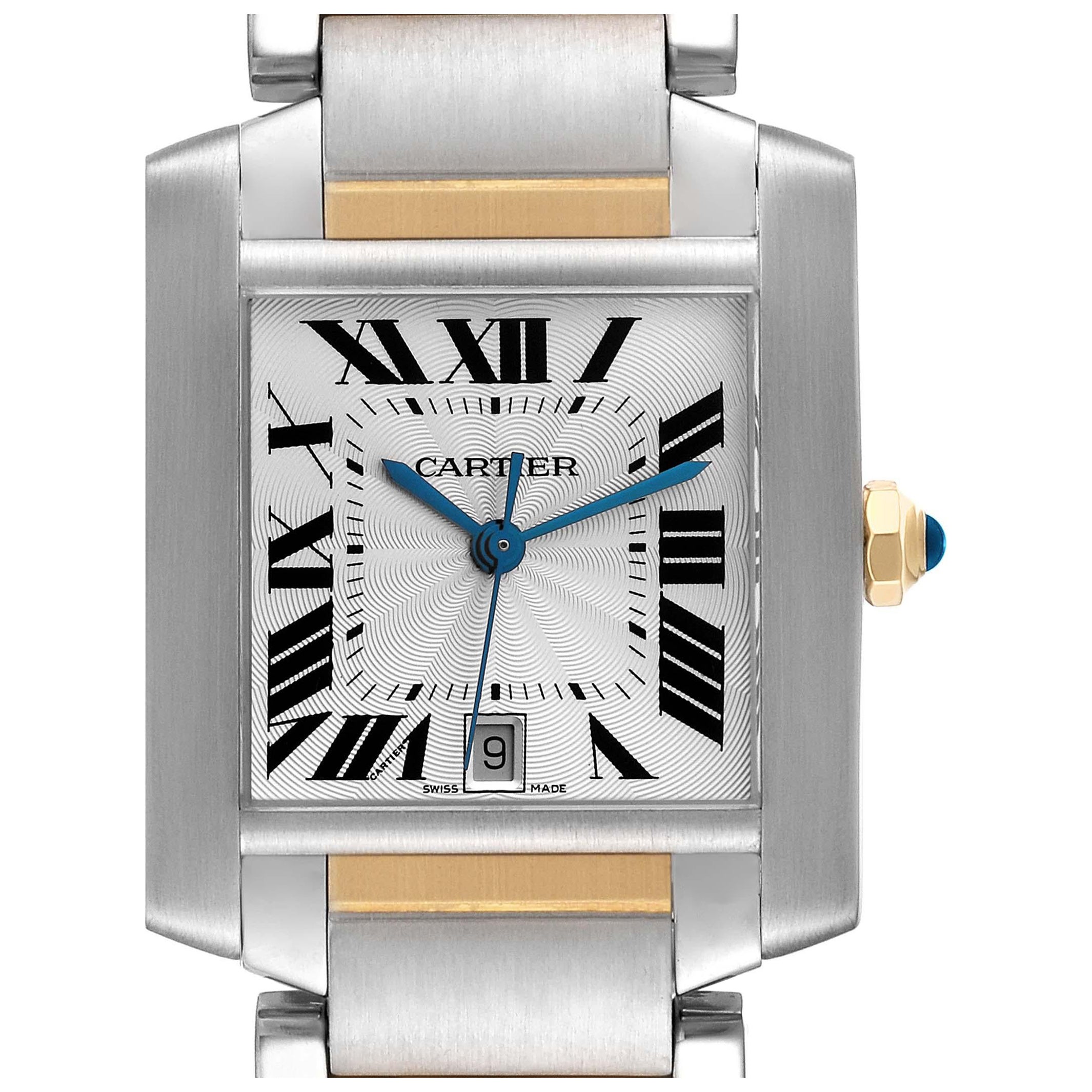 Cartier Tank Francaise Steel Yellow Gold Silver Dial Mens Watch W51005Q4 For Sale